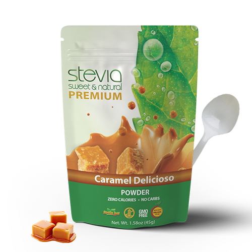 Caramel Delicioso Stevia Powder - Resealable Zip Lock Pouch. All-Natural Sweet, O Carbs, 0 kcal, No Sugar Added, Diabetic and Keto-Friendly.