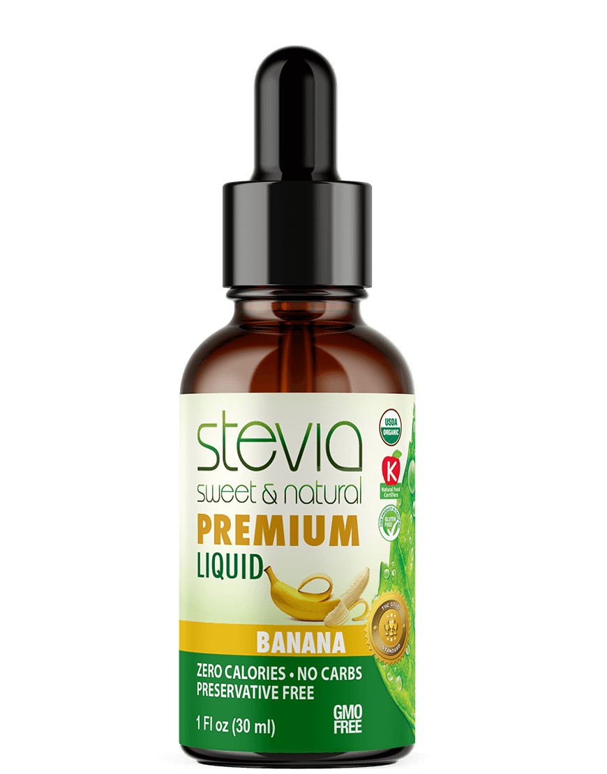 Banana Stevia Liquid Drops. Premium Quality Organic Liquid Stevia Sweetener. Best Sugar Substitute, 100% Pure Extract, All Naturally Sweet, Non Bitter, 0 Calorie, Non-GMO, Diabetic & Keto Friendly