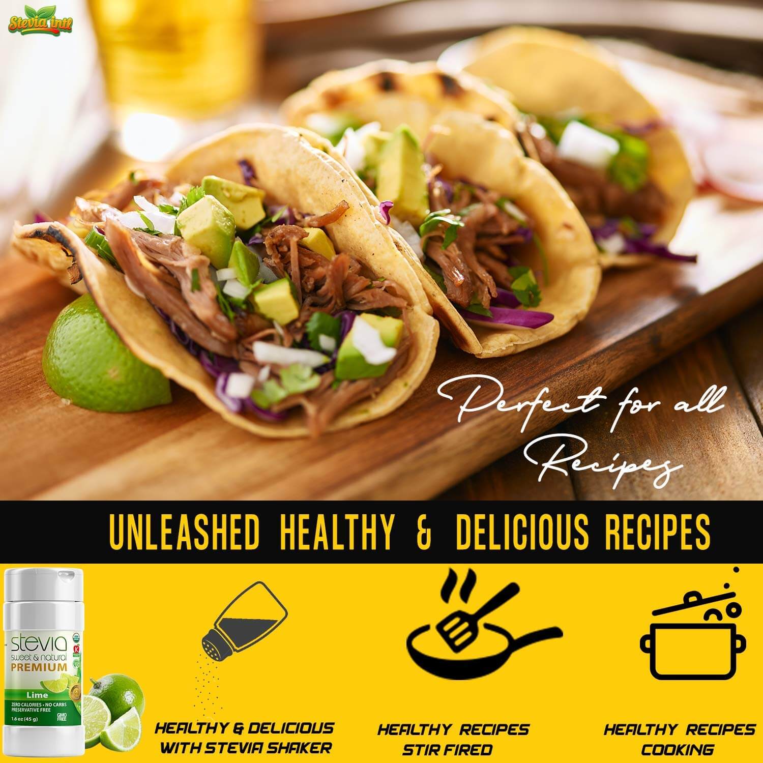 Lime Stevia Powder Shaker. Organic Stevia Sweetener. Naturally Sweet, 100% Pure Stevia, Zero Calorie, 0 Carbs, Diabetic & Keto-Friendly (1.6oz) 45g