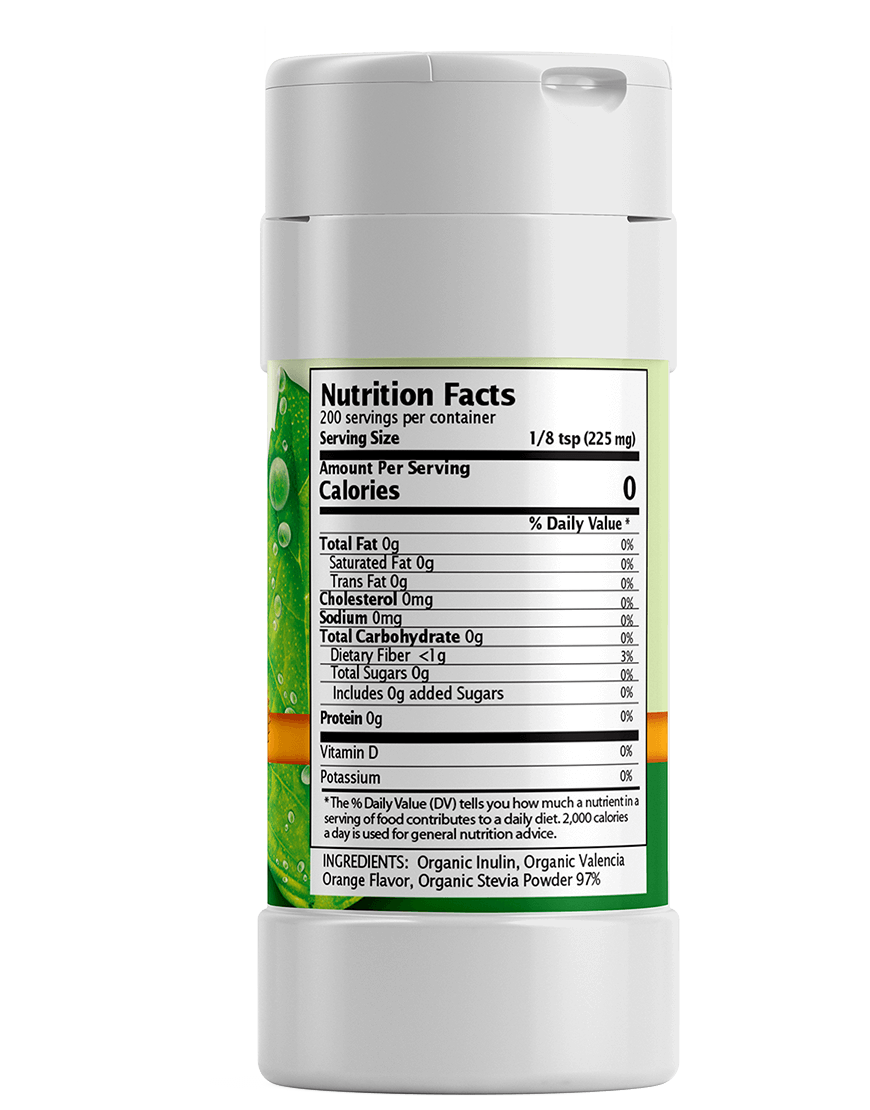 Valencia Orange Stevia Powder Shaker. Organic Stevia Sweetener. Pure & Naturally Sweet, Zero Calorie, 0 Carbs, Diabetic & Keto-Friendly (1.6oz) 45g