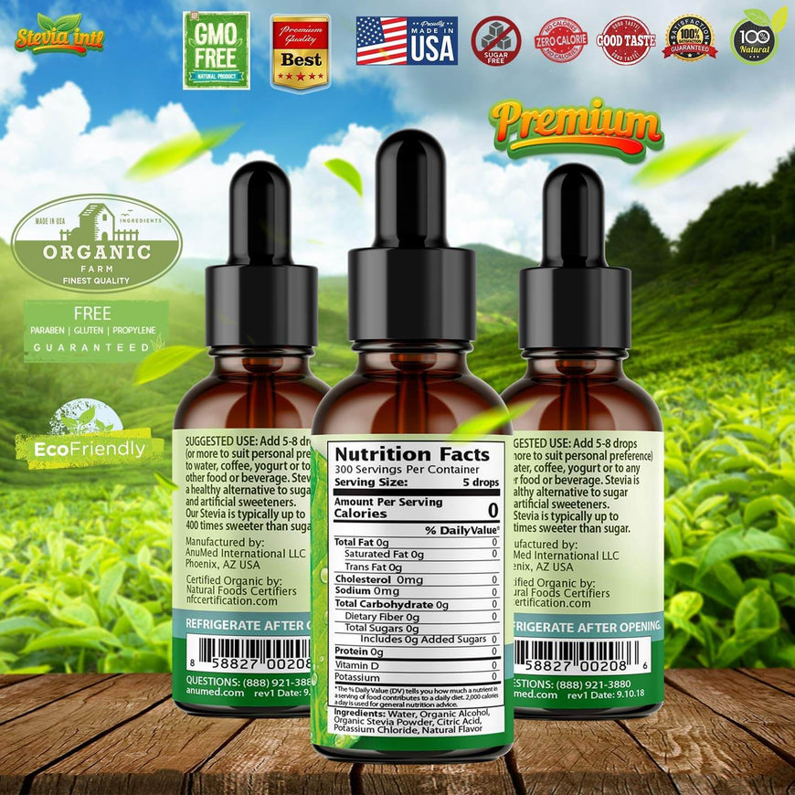 Blueberry Stevia Liquid Drops. Organic Stevia Sweetener. Naturally Sweet, Best Sugar Substitute, Zero Calorie, Non-GMO, Diabetic & Keto Friendly