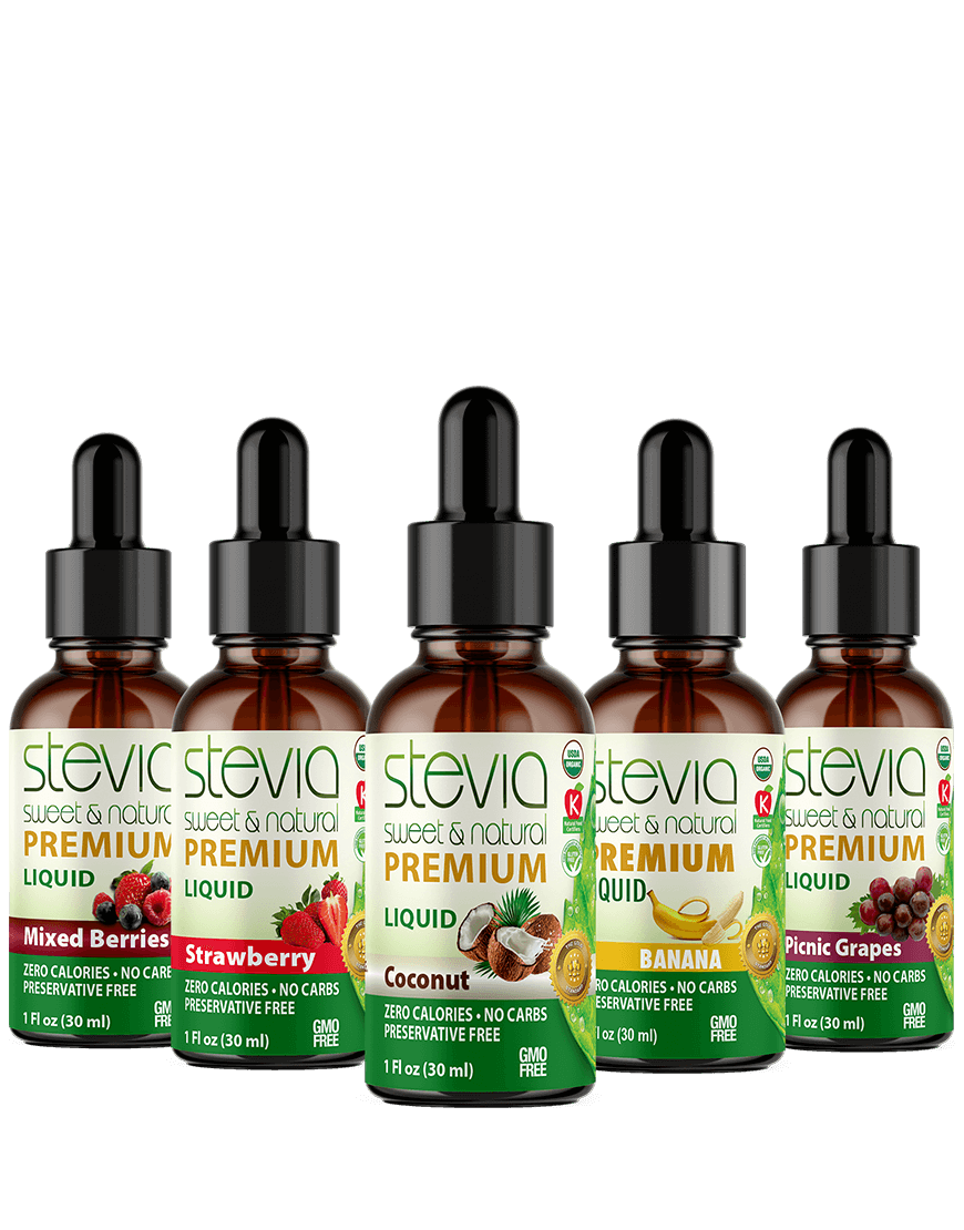 Tropical Fresh Fruits Bundle Stevia Liquid Drops. Organic Stevia Sweetener, Naturally Sweet, Zero Calorie, 0 Carbs, Non-GMO, Diabetic & Keto Friendly.