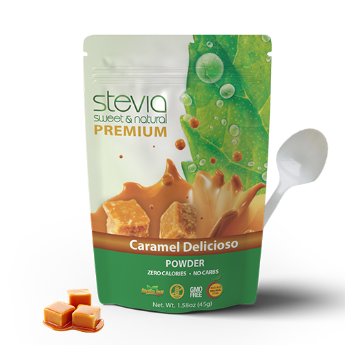 Caramel Delicioso Stevia Powder - Resealable Zip Lock Pouch.  All-Natural Sweet, O Carbs, 0 kcal, No Sugar Added, Diabetic and Keto-Friendly.
