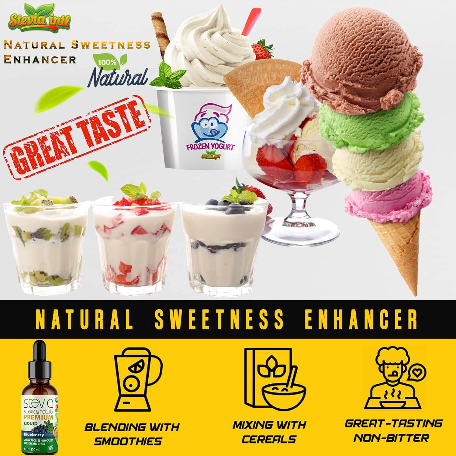 Blueberry Stevia Liquid Drops. Organic Stevia Sweetener. Naturally Sweet, Best Sugar Substitute, Zero Calorie,  Non-GMO, Diabetic & Keto Friendly