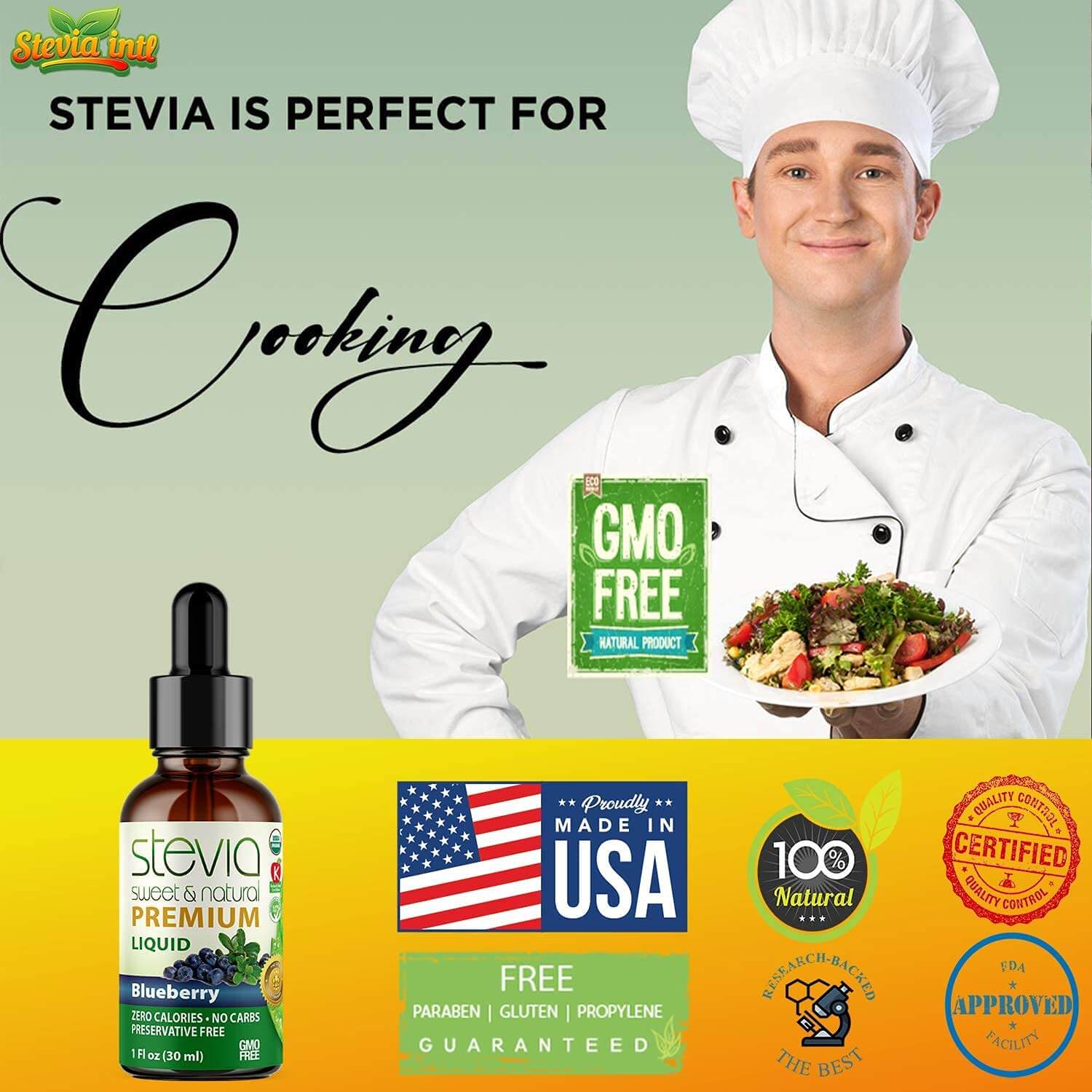 Blueberry Stevia Liquid Drops. Organic Stevia Sweetener. Naturally Sweet, Best Sugar Substitute, Zero Calorie,  Non-GMO, Diabetic & Keto Friendly