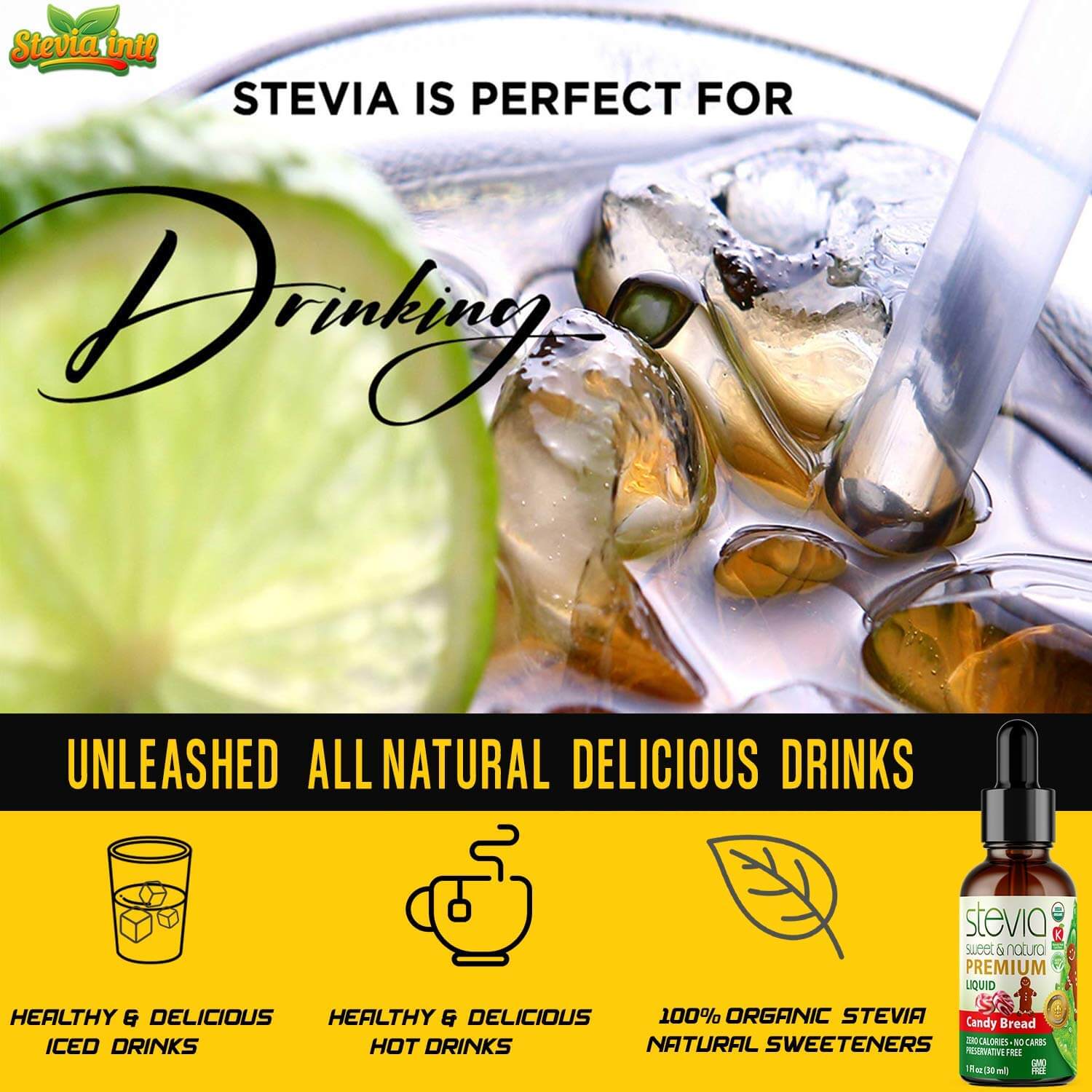 Candy Bread Stevia Liquid Drops. Organic Stevia Sweetener. Naturally Sweet, Best Sugar Substitute, Zero Calorie,  Non-GMO, Diabetic & Keto Friendly