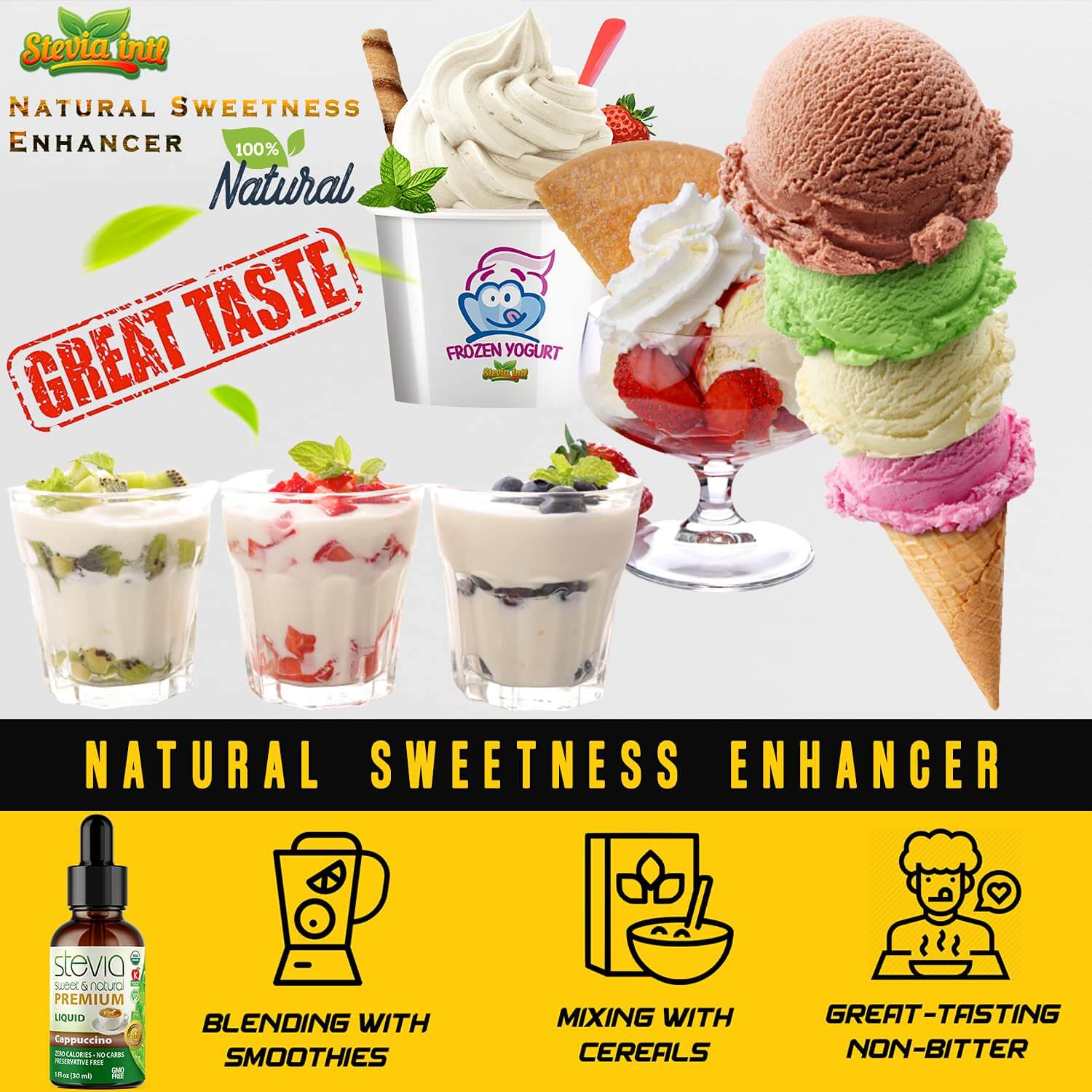 Cappuccino Stevia Liquid Drops. Organic Stevia Sweetener. Naturally Sweet, Best Sugar Substitute, Zero Calorie,  Non-GMO, Diabetic & Keto Friendly