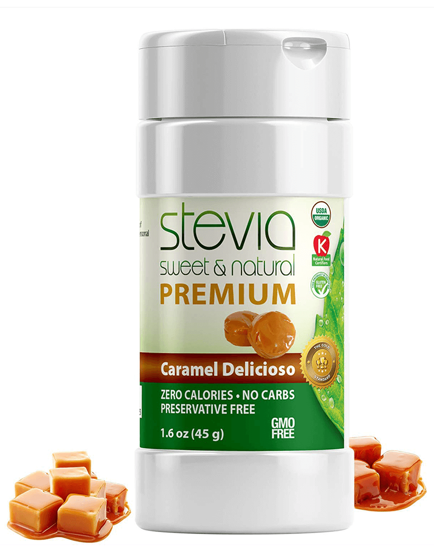 Caramel Delicioso Stevia Powder Shaker. Organic Stevia Sweetener. Pure & Naturally Sweet, Zero Calorie, 0 Carbs, Diabetic & Keto-Friendly (1.6oz) 45g