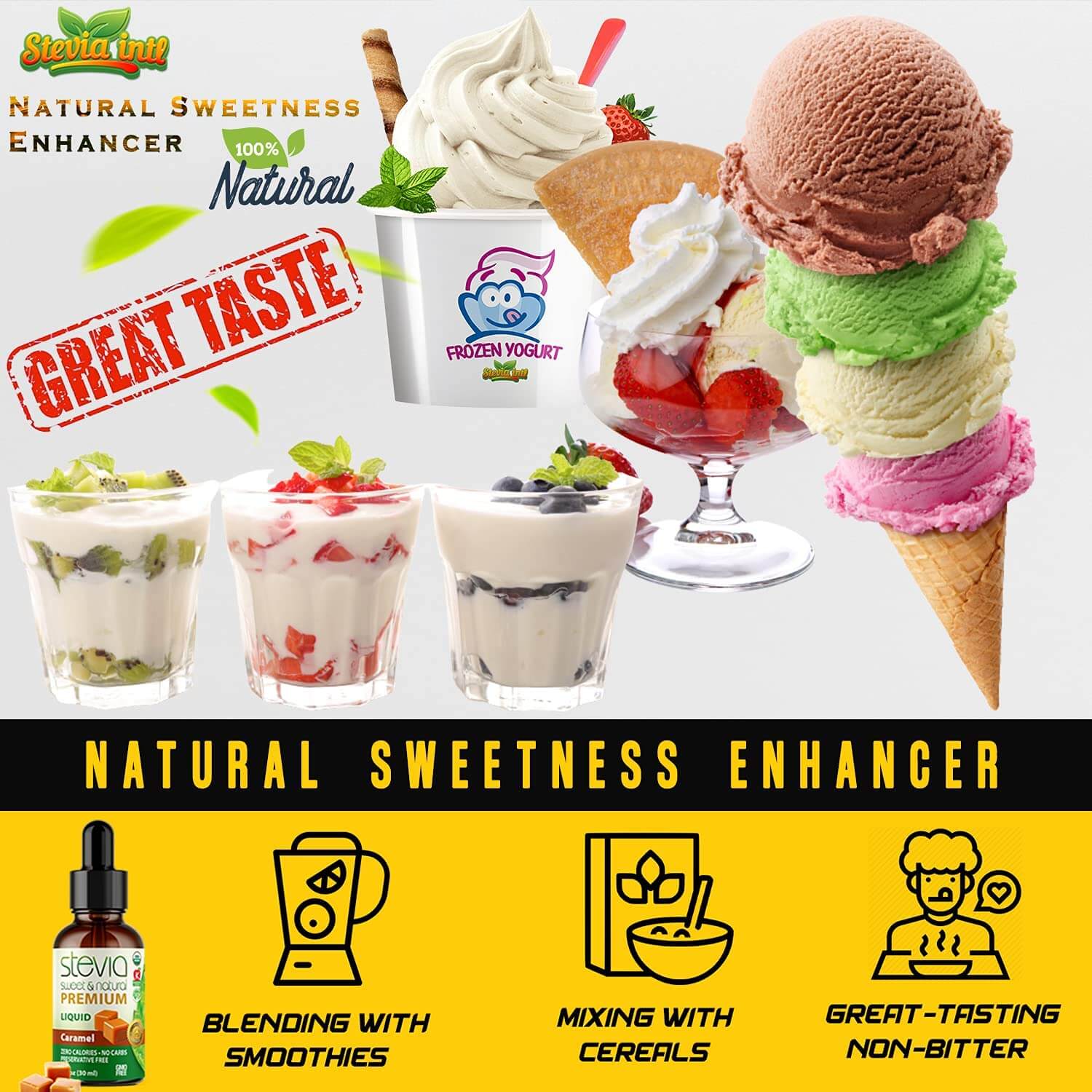 Caramel Stevia Liquid Drops. Premium Quality & Organic Liquid Stevia Sweetener. Best Sugar Substitute, 100% Pure Extract, All Naturally Sweet, Non Bitter, Zero Calorie, 0 Carbs, 0 Sugar Added, Gluten Free, Non-GMO, Diabetic & Keto Friendly