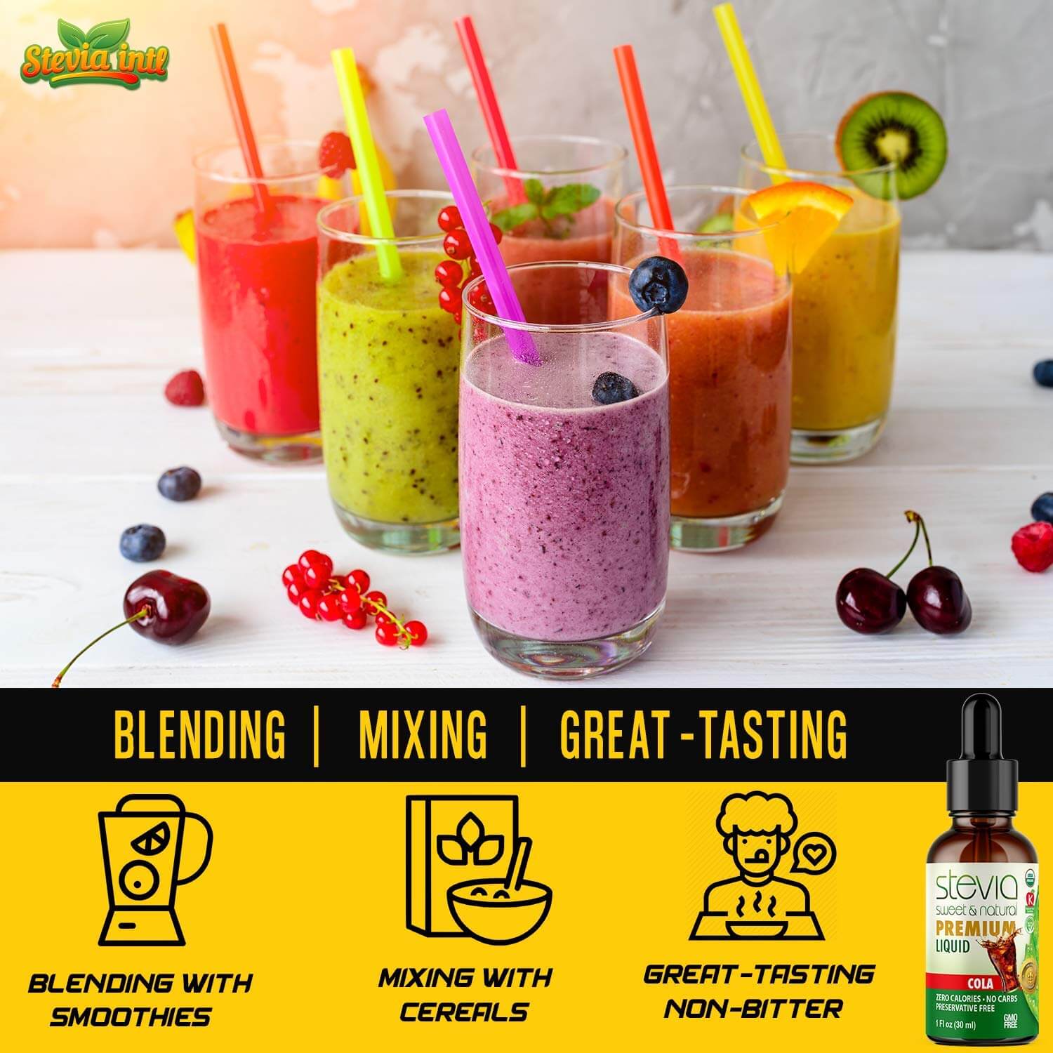 Cola Stevia Liquid Drops. Organic Stevia Sweetener. Naturally Sweet, Best Sugar Substitute, Zero Calorie, Non-GMO, Diabetic & Keto Friendly