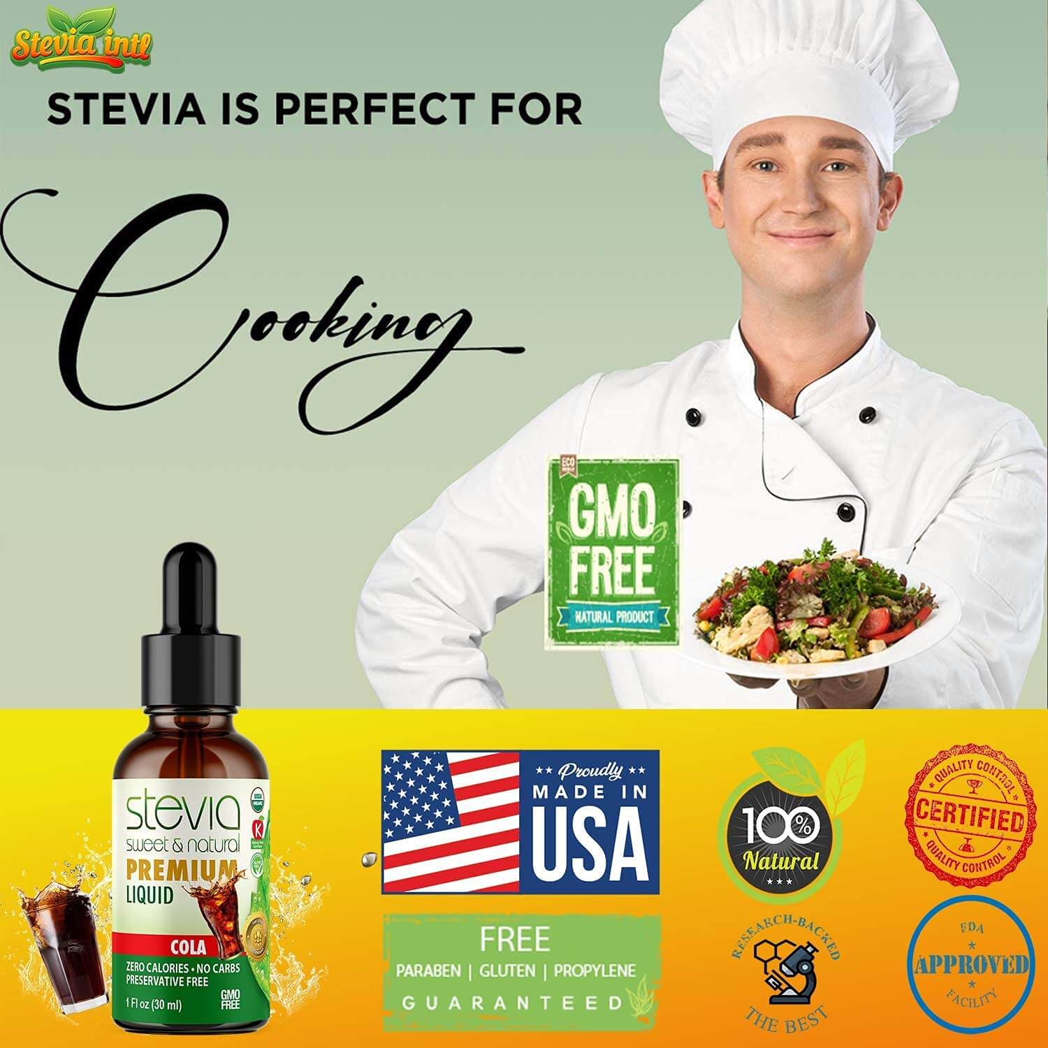 Cola Stevia Liquid Drops. Organic Stevia Sweetener. Naturally Sweet, Best Sugar Substitute, Zero Calorie, Non-GMO, Diabetic & Keto Friendly