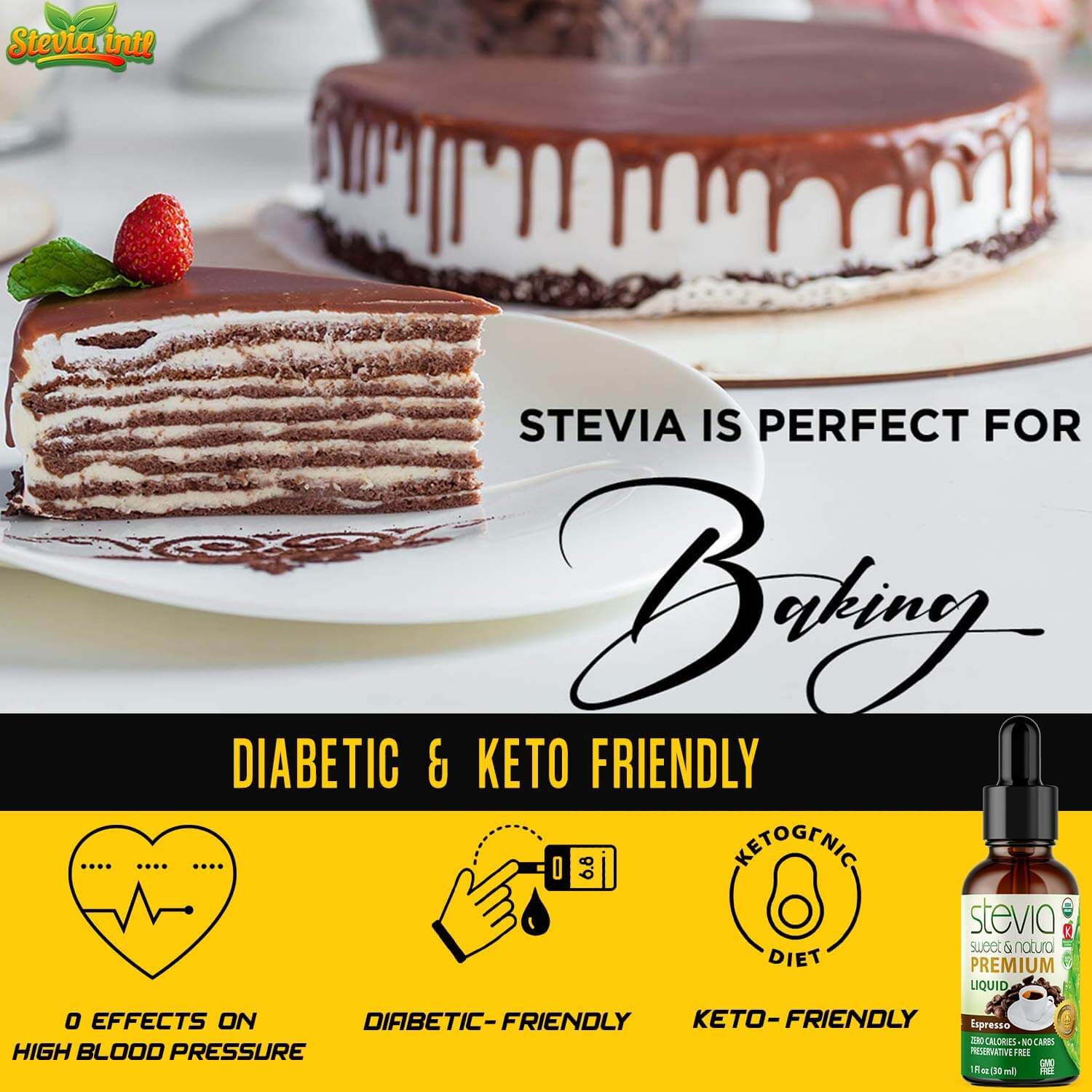 Espresso Stevia Liquid Drops. Organic Stevia Sweetener. Naturally Sweet, Best Sugar Substitute, Zero Calorie, Non-GMO, Diabetic & Keto Friendly