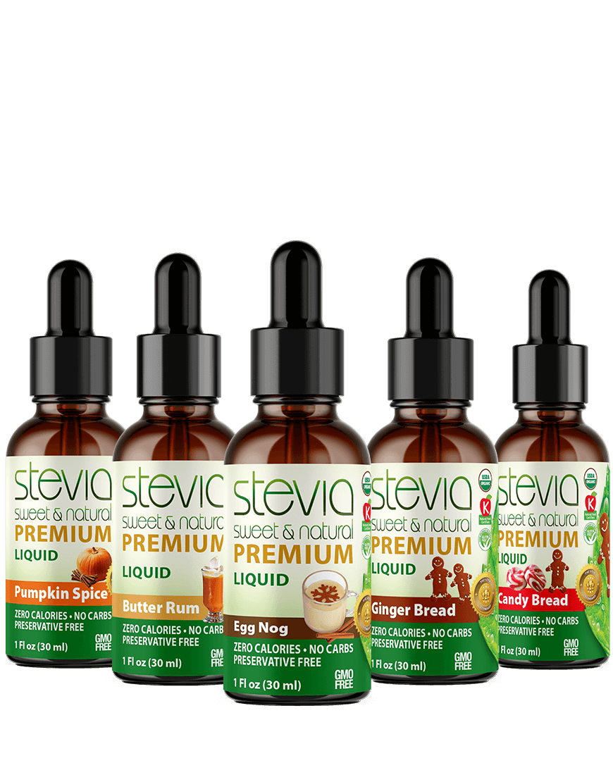 Holiday & Seasonal Bundle Stevia Liquid Drops. Organic Stevia Sweetener, Naturally Sweet, Zero Calorie, 0 Carbs, Non-GMO, Diabetic & Keto Friendly.