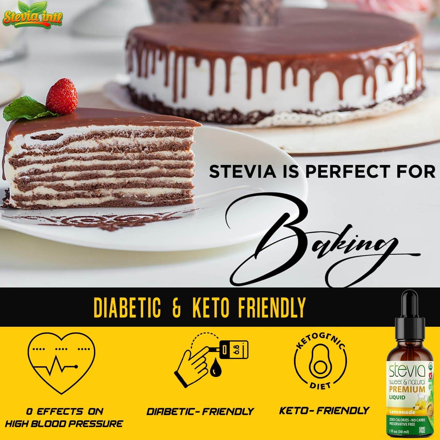 Lemonade Stevia Liquid Drops. Organic Stevia Sweetener. Naturally Sweet, Best Sugar Substitute, Zero Calorie, Non-GMO, Diabetic & Keto Friendly.