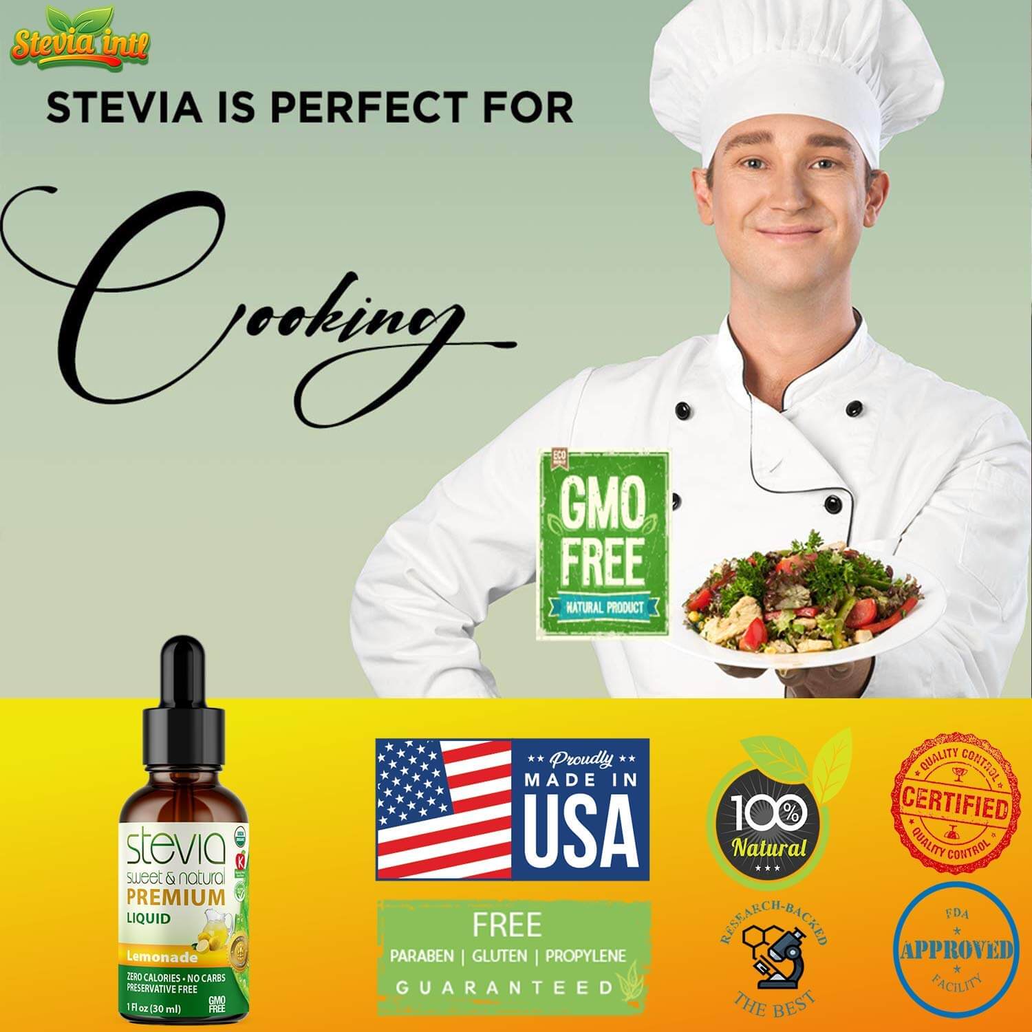 Lemonade Stevia Liquid Drops. Organic Stevia Sweetener. Naturally Sweet, Best Sugar Substitute, Zero Calorie, Non-GMO, Diabetic & Keto Friendly.