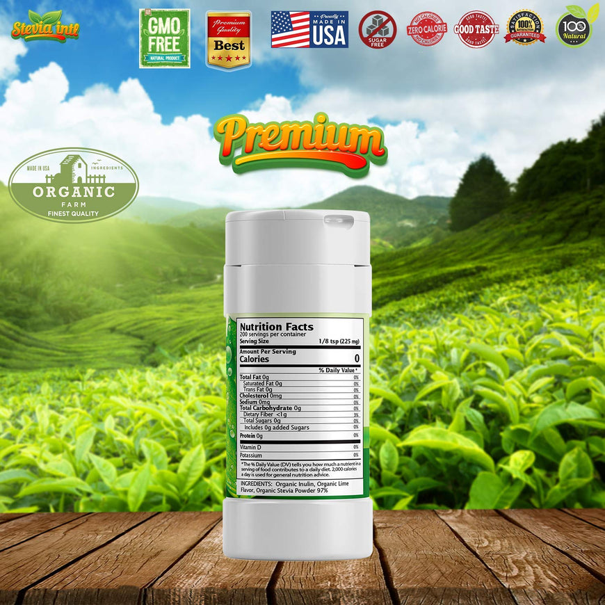 Lime Stevia Powder Shaker. Organic Stevia Sweetener. Naturally Sweet, 100% Pure Stevia, Zero Calorie, 0 Carbs, Diabetic & Keto-Friendly (1.6oz) 45g