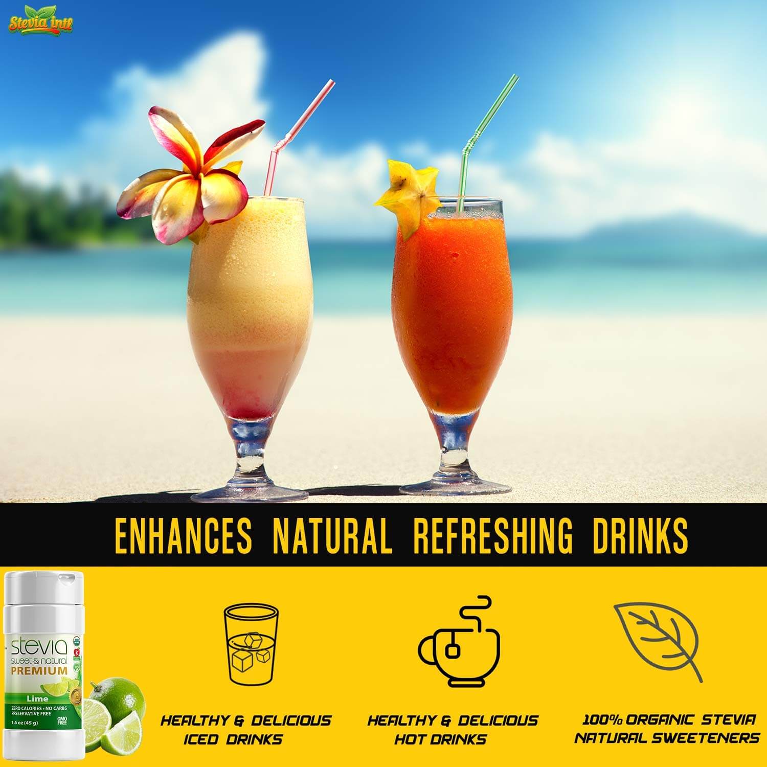 Lime Stevia Powder Shaker. Organic Stevia Sweetener. Naturally Sweet, 100% Pure Stevia, Zero Calorie, 0 Carbs, Diabetic & Keto-Friendly (1.6oz) 45g