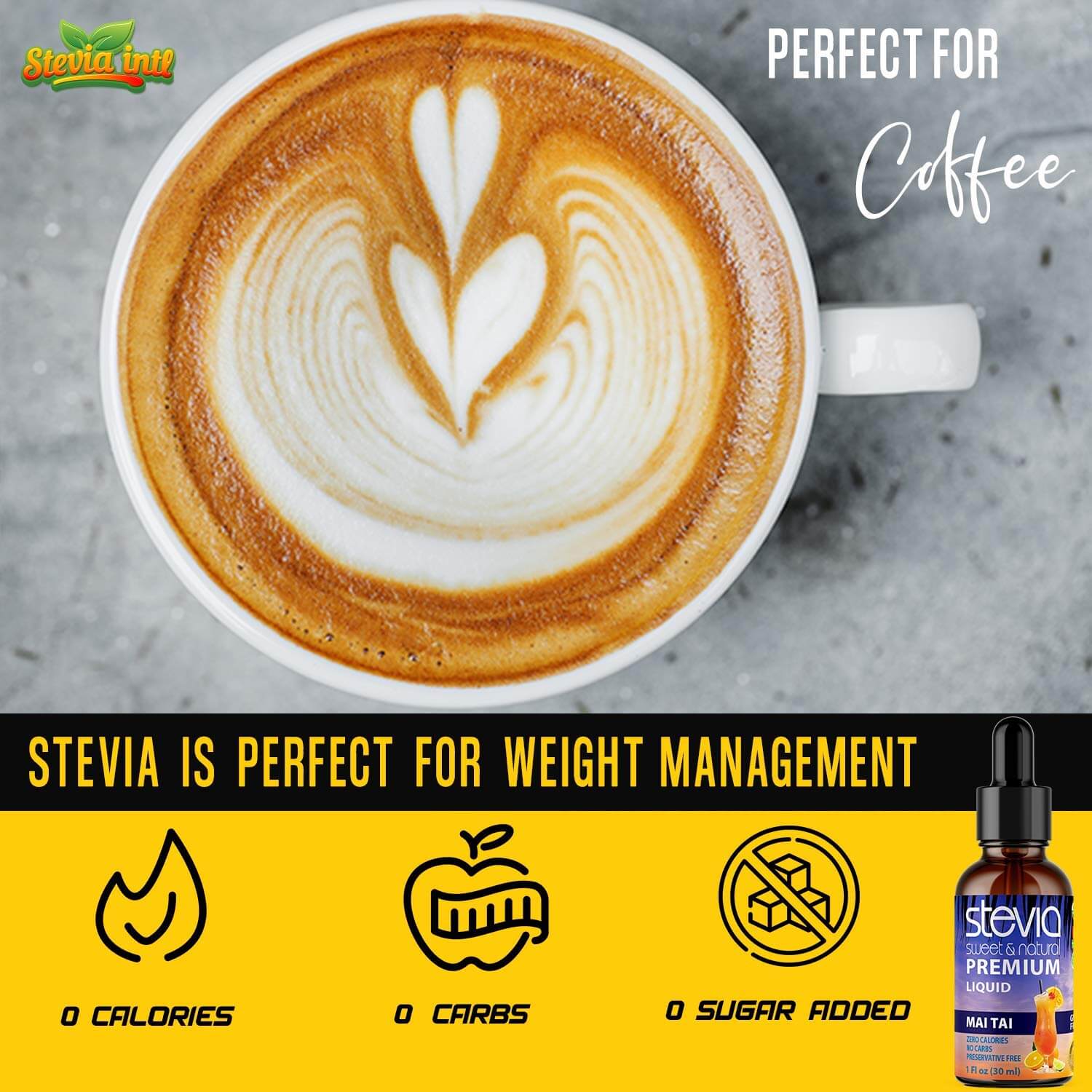 Mai Tai Stevia Liquid Drops. Organic Stevia Sweetener. Naturally Sweet, Best Sugar Substitute, Zero Calorie, Non-GMO, Diabetic & Keto Friendly