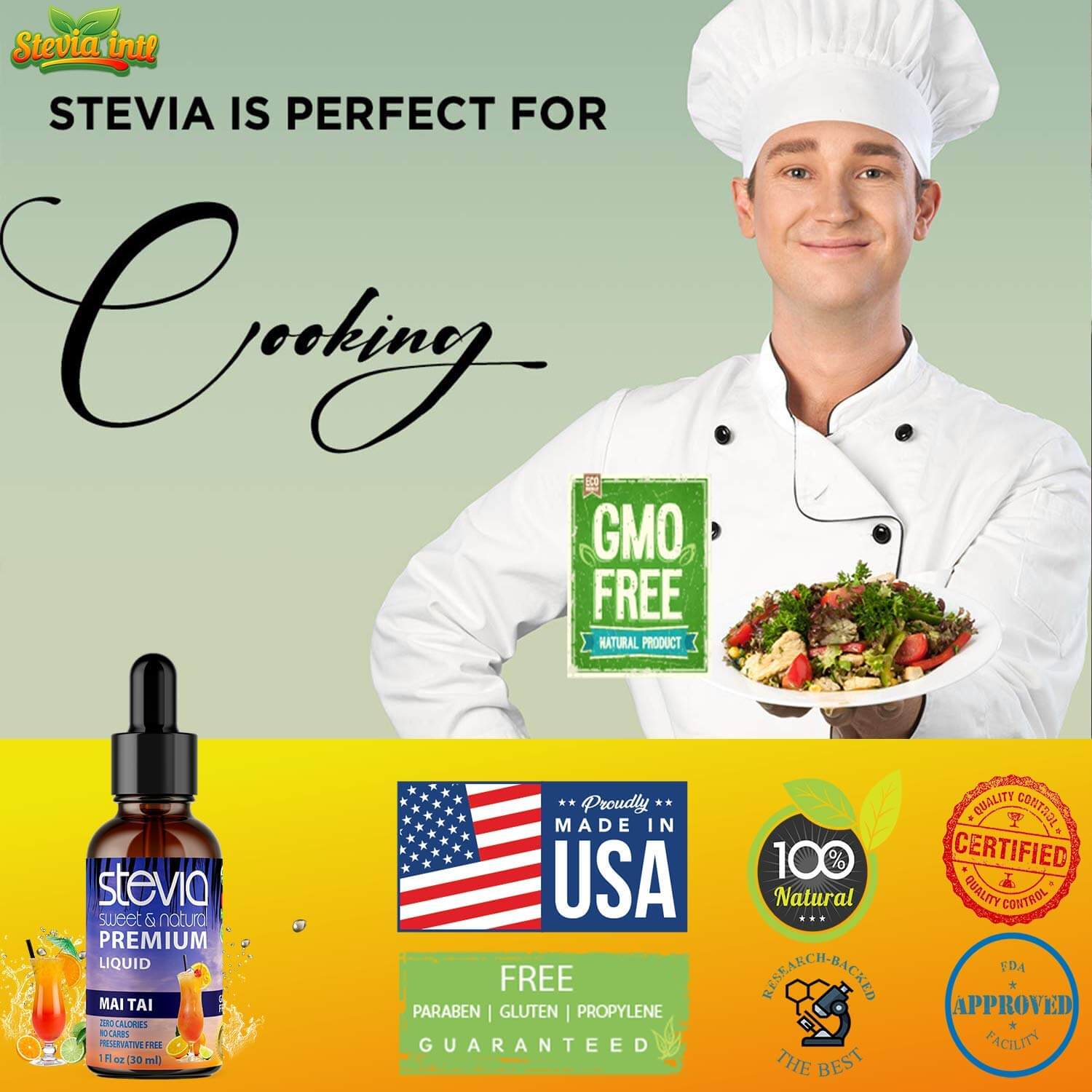 Mai Tai Stevia Liquid Drops. Organic Stevia Sweetener. Naturally Sweet, Best Sugar Substitute, Zero Calorie, Non-GMO, Diabetic & Keto Friendly