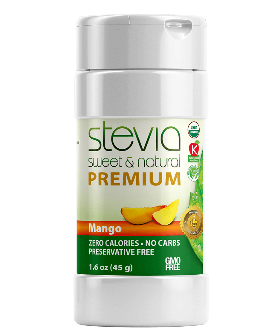 Mango Stevia Powder Shaker. Organic Stevia Sweetener. Naturally Sweet, 100% Pure Stevia, Zero Calorie, 0 Carbs, Diabetic & Keto-Friendly (1.6oz) 45g