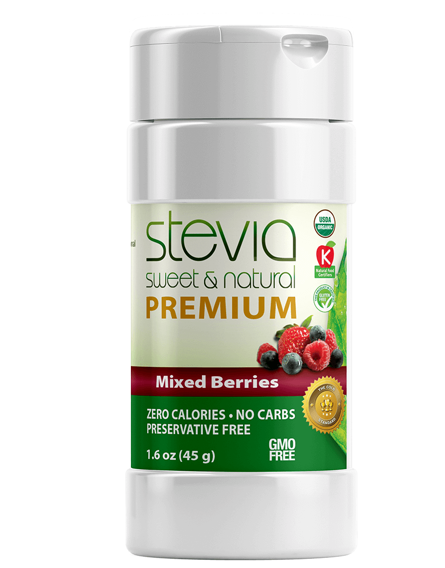 Mixed Berries Stevia Powder Shaker. 100% Organic Stevia Sweetener. Pure & Naturally Sweet, Zero Calorie, 0 Carbs, Diabetic & Keto-Friendly (1.6oz) 45g