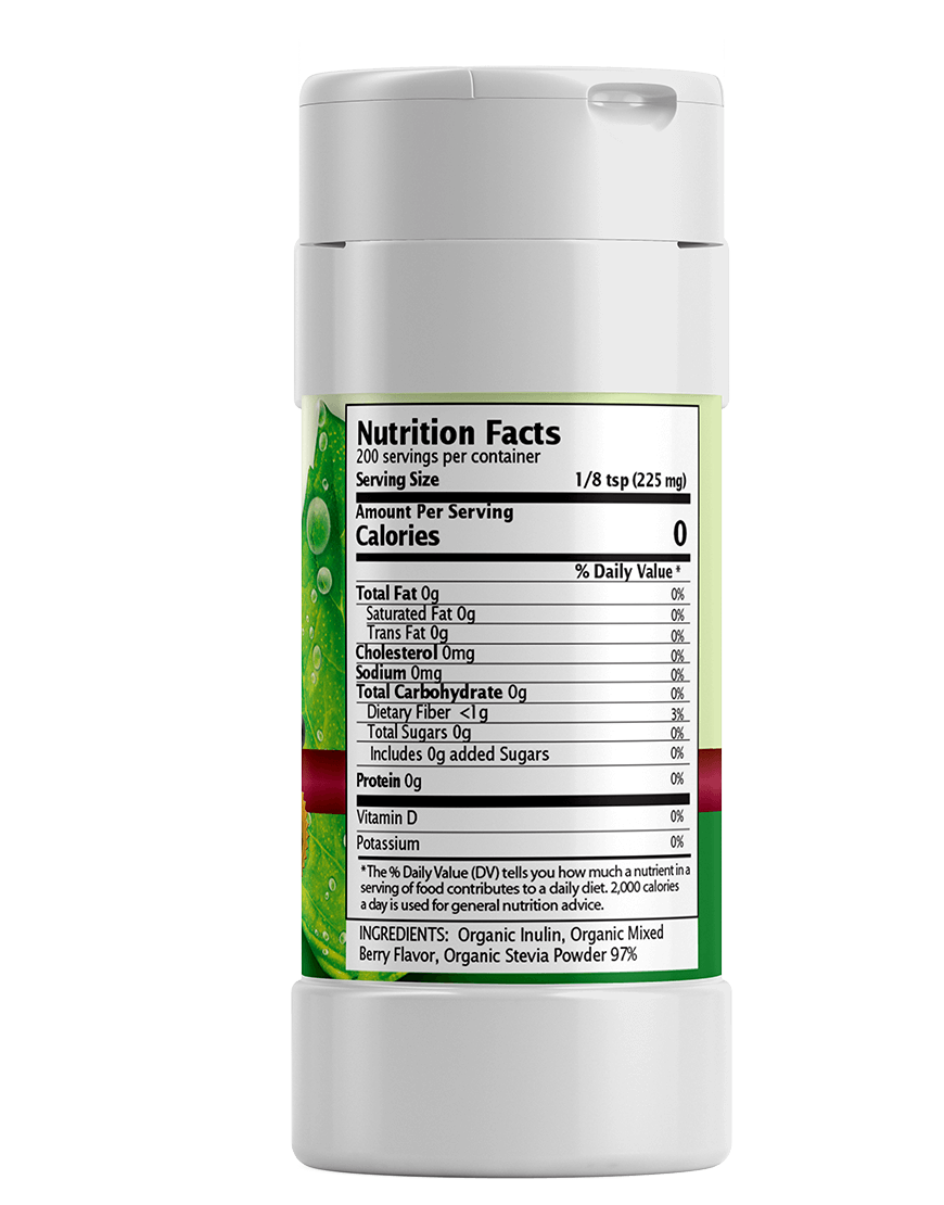 Mixed Berries Stevia Powder Shaker. 100% Organic Stevia Sweetener. Pure & Naturally Sweet, Zero Calorie, 0 Carbs, Diabetic & Keto-Friendly (1.6oz) 45g