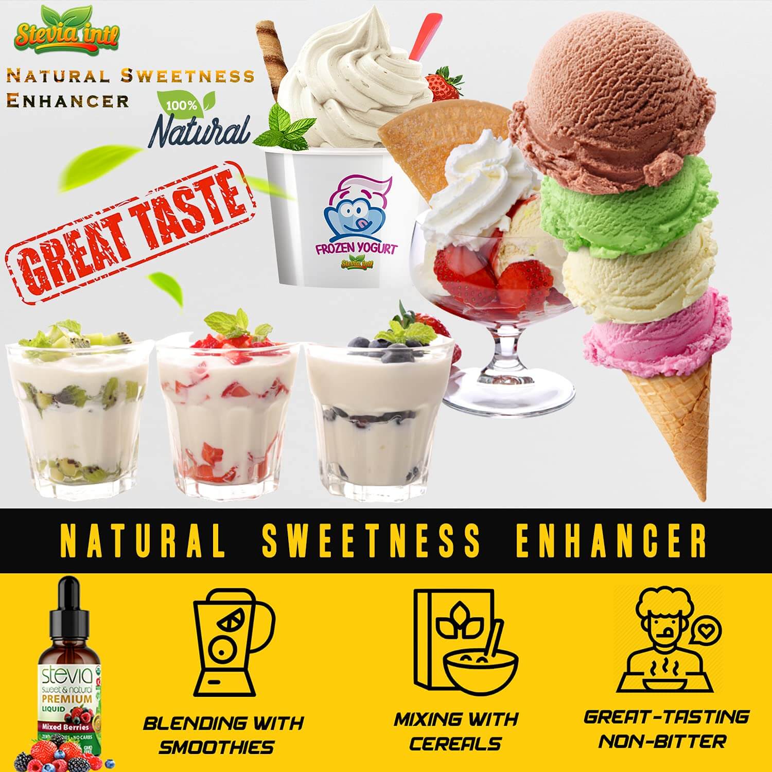 Mixed Berries Stevia Liquid Drops. Organic Stevia Sweetener. Naturally Sweet, Best Sugar Substitute, Zero Calorie, Non-GMO, Diabetic & Keto Friendly