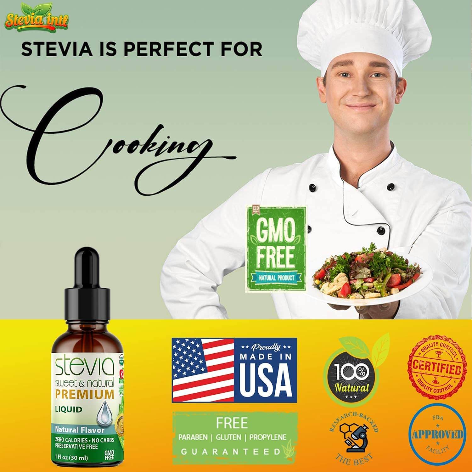 Natural Flavor Stevia Liquid Drops. Organic Stevia Sweetener. Naturally Sweet, Best Sugar Substitute, Zero Calorie, Non-GMO, Diabetic & Keto Friendly