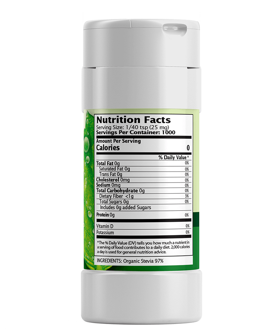 Pure Stevia Extract Powder Shaker. 100% Organic Stevia Sweetener. Pure & Naturally Sweet, Zero Calorie, 0 Carbs, Diabetic & Keto-Friendly (1.6oz) 45g