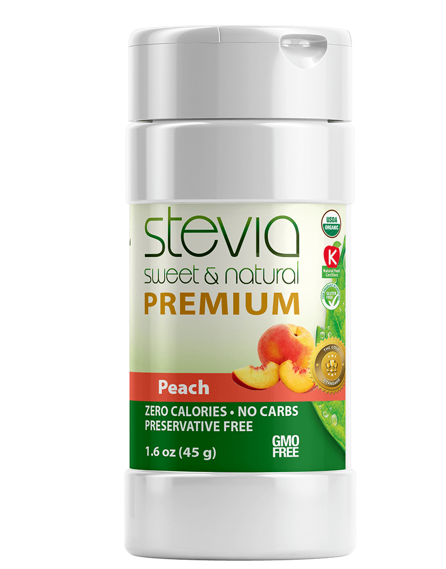 Peach Stevia Powder Shaker. Organic Stevia Sweetener. Naturally Sweet, 100% Pure Stevia, Zero Calorie, 0 Carbs, Diabetic & Keto-Friendly (1.6oz) 45g
