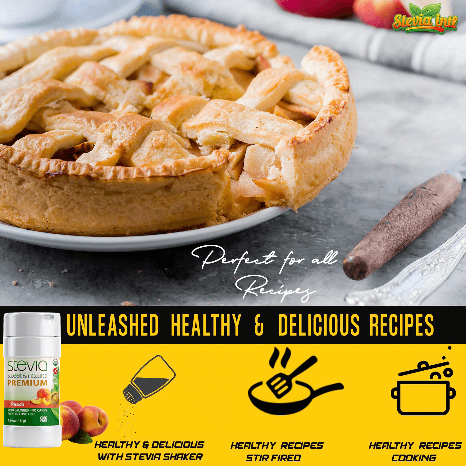Peach Stevia Powder Shaker. Organic Stevia Sweetener. Naturally Sweet, 100% Pure Stevia, Zero Calorie, 0 Carbs, Diabetic & Keto-Friendly (1.6oz) 45g