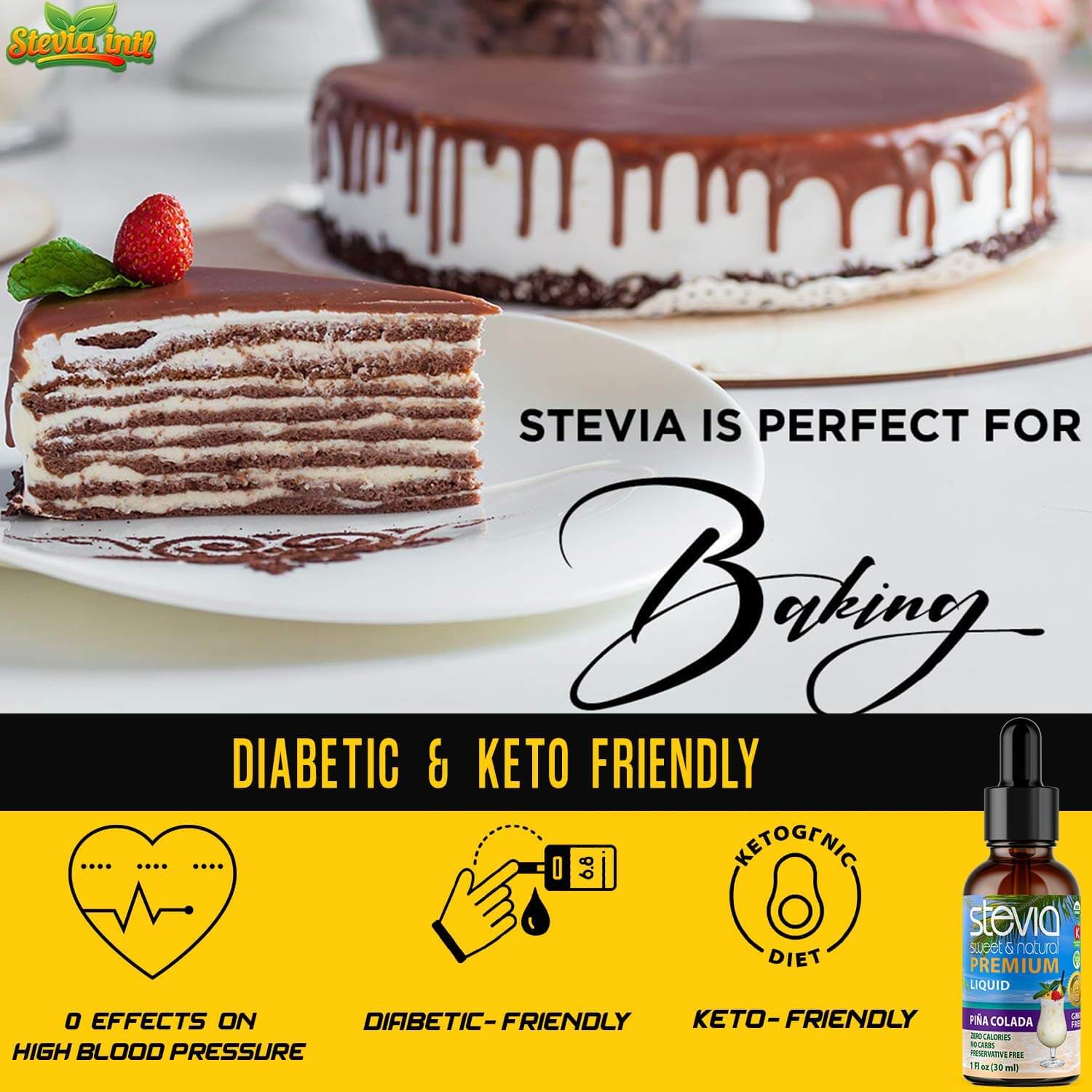 Piña Colada Stevia Liquid Drops. Organic Stevia Sweetener. Naturally Sweet, Best Sugar Substitute, Zero Calorie, Non-GMO, Diabetic & Keto Friendly