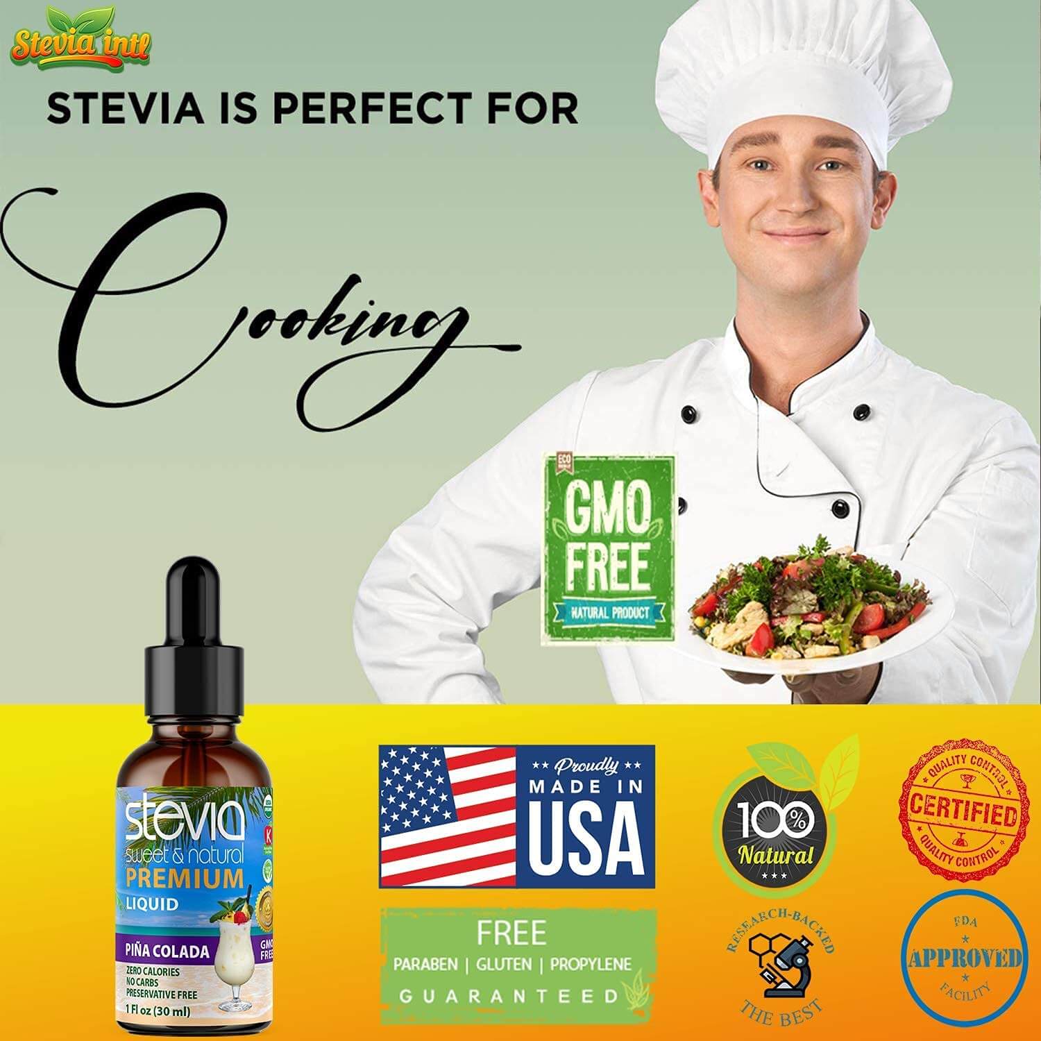 Piña Colada Stevia Liquid Drops. Organic Stevia Sweetener. Naturally Sweet, Best Sugar Substitute, Zero Calorie, Non-GMO, Diabetic & Keto Friendly