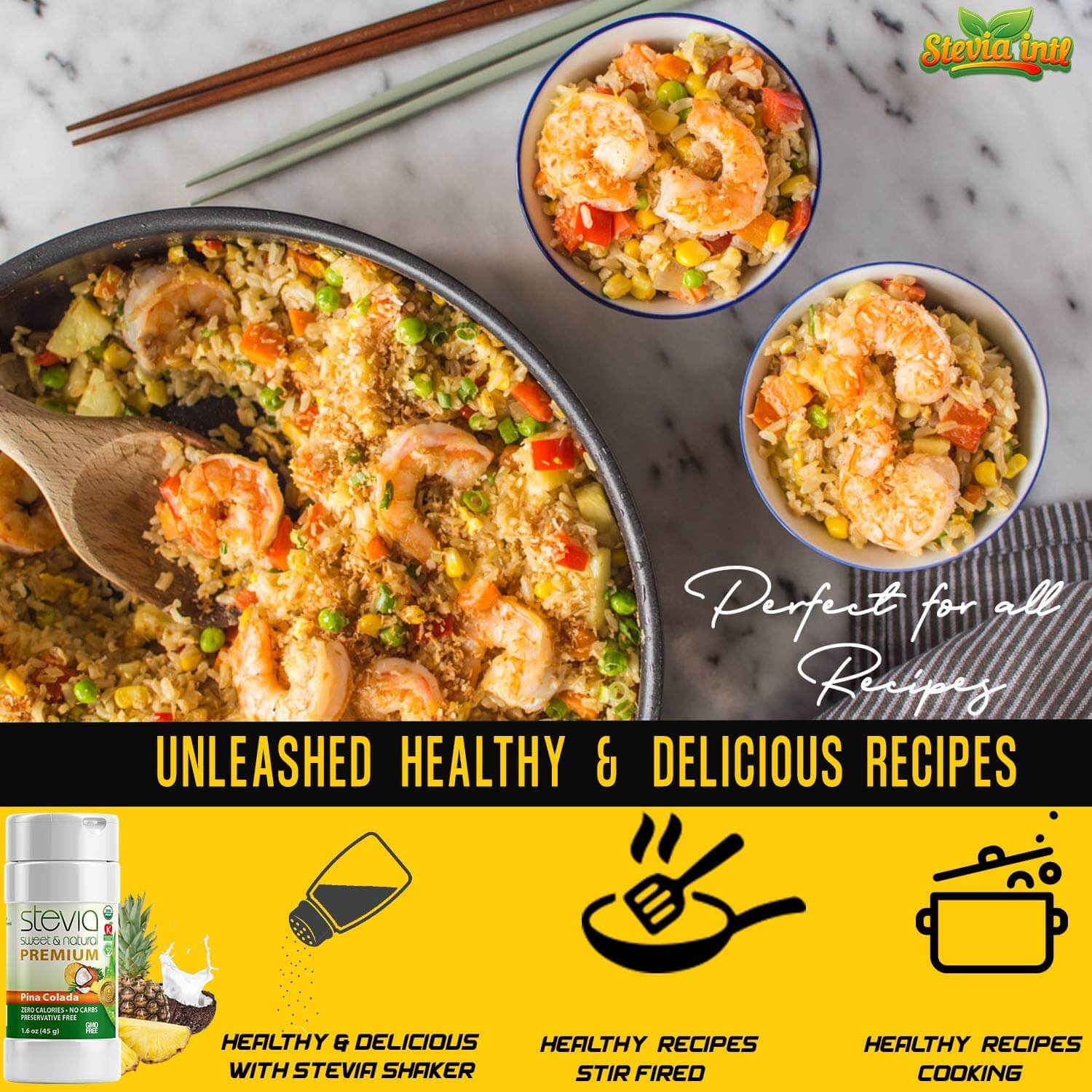 Piña Colada Stevia Powder Shaker. 100% Organic Stevia Sweetener. Pure & Naturally Sweet, Zero Calorie, 0 Carbs, Diabetic & Keto-Friendly (1.6oz) 45g