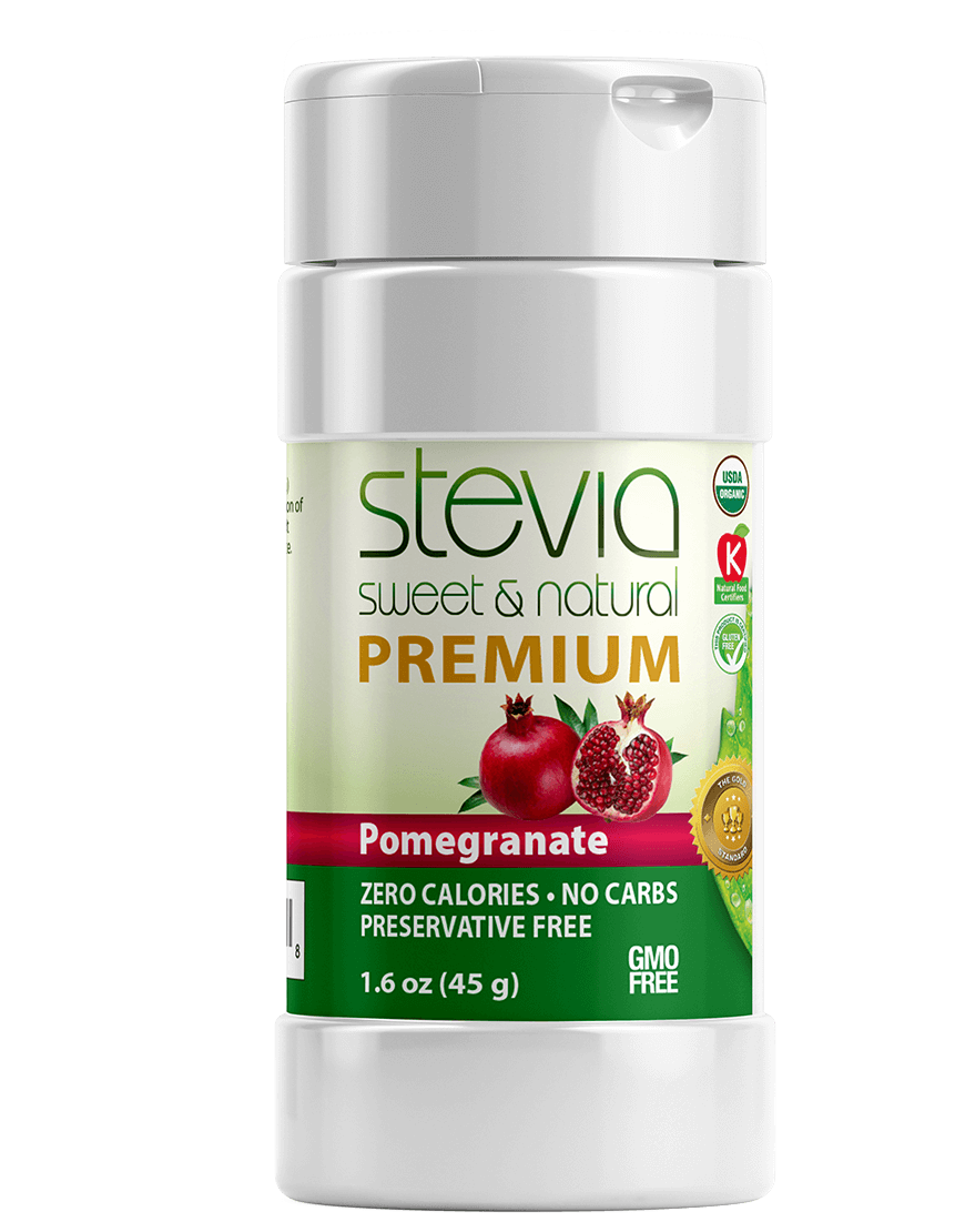 Pomegranate Stevia Powder Shaker. Organic Stevia Sweetener. 100% Pure & Naturally Sweet, Zero Calorie, 0 Carbs, Diabetic & Keto-Friendly (1.6oz) 45g