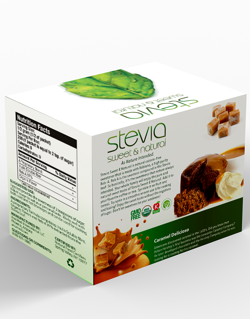 Caramel Delicioso Organic Caramel Stevia Powder in Packets. 100% Natural Sweetener, 100% Pure Extract, Zero Calorie, 0 Carbs, Diabetic & Keto Friendly ( Package May Vary )