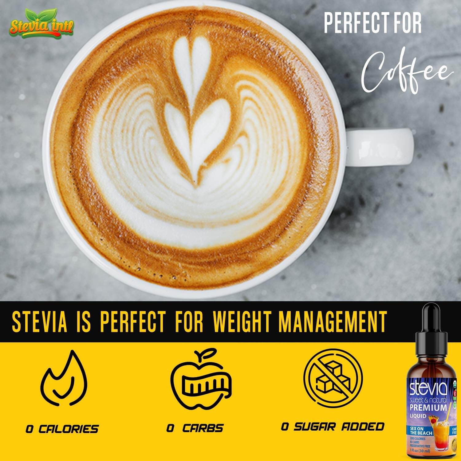 Sex On The Beach Stevia Liquid Drops. Organic Stevia. Naturally Sweet, Best Sugar Substitute, Zero Calorie, Non-GMO, Diabetic & Keto Friendly