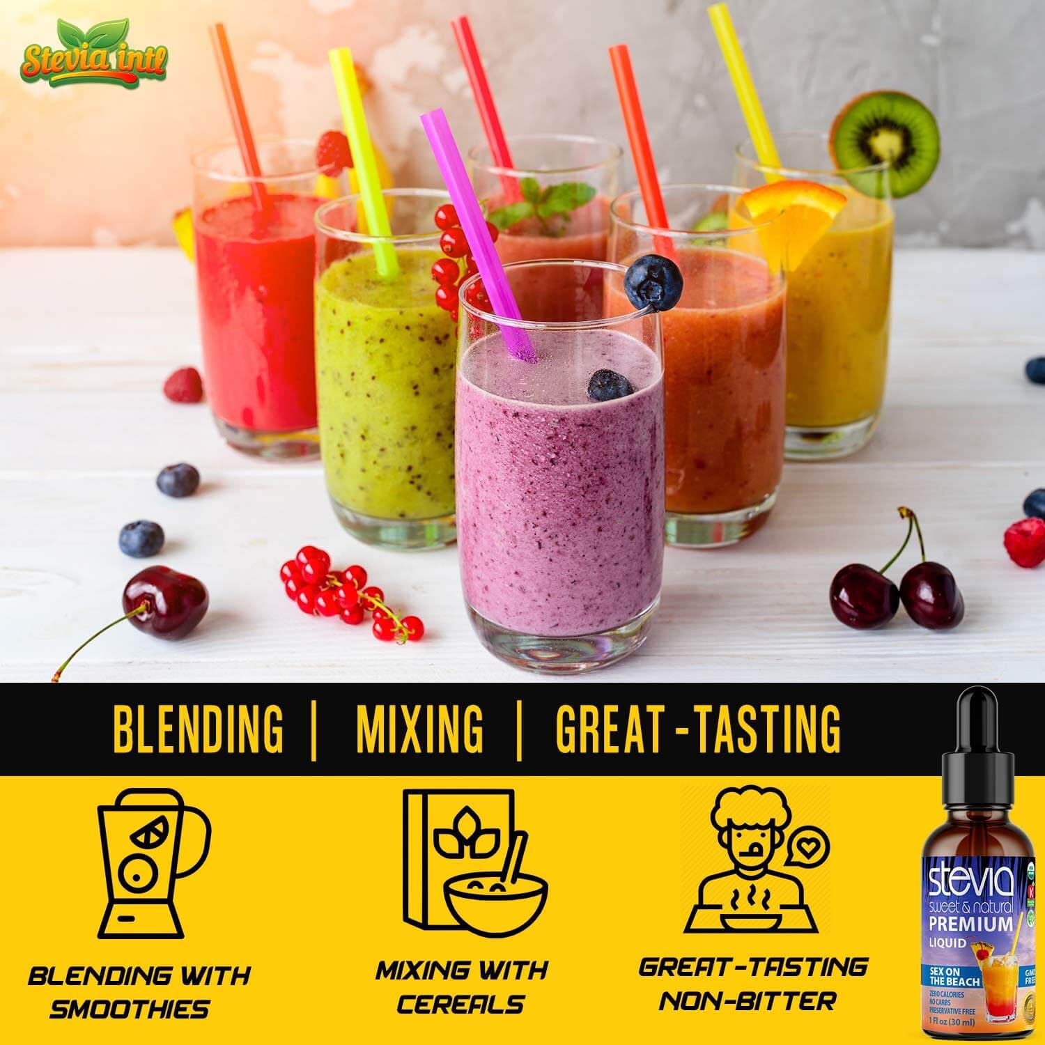 Sex On The Beach Stevia Liquid Drops. Organic Stevia. Naturally Sweet, Best Sugar Substitute, Zero Calorie, Non-GMO, Diabetic & Keto Friendly