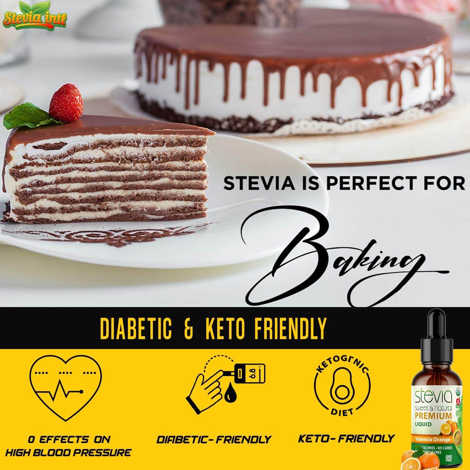 Valencia Orange Stevia Liquid Drops. Organic Stevia. Naturally Sweet, Best Sugar Substitute, Zero Calorie, Non-GMO, Diabetic & Keto Friendly