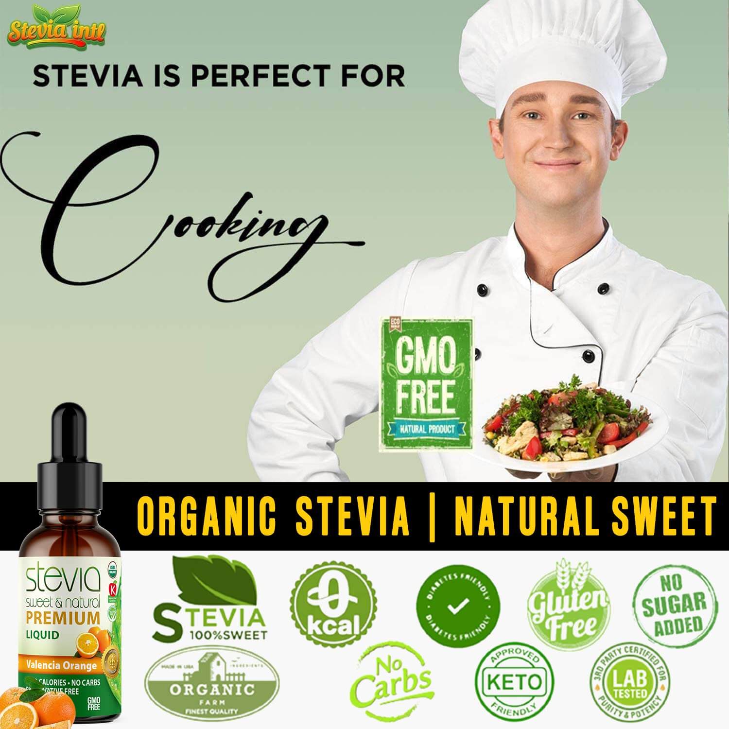 Valencia Orange Stevia Liquid Drops. Organic Stevia. Naturally Sweet, Best Sugar Substitute, Zero Calorie, Non-GMO, Diabetic & Keto Friendly