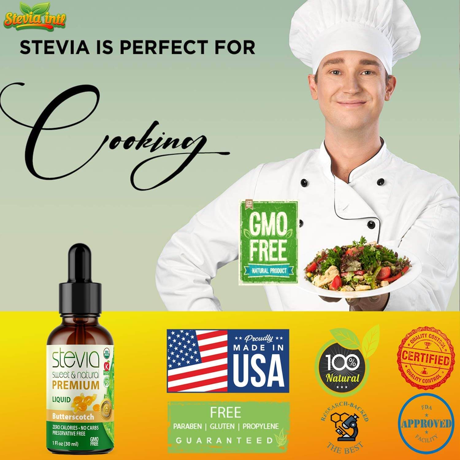 Butterscotch Stevia Liquid Drops. Organic Stevia Sweetener. Naturally Sweet, Best Sugar Substitute, Zero Calorie, Non-GMO, Diabetic & Keto Friendly